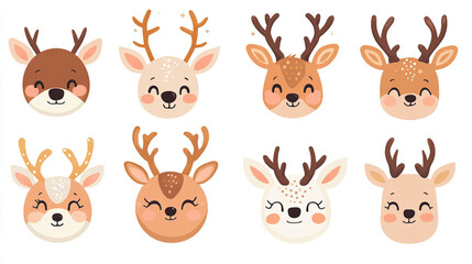 Obraz premium Cute Kawaii Deer Faces Illustration in Pastel Colors