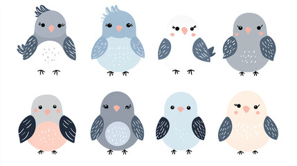 Obraz premium Cute Kawaii Pigeon Faces in Pastel Colors