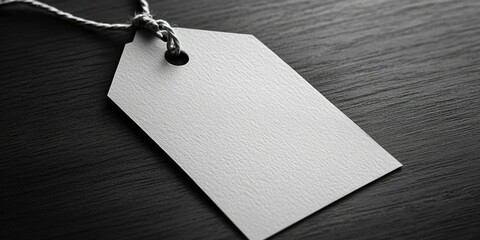 This image showcases a chic and simple white name tag with a brown string attached to it. The tag appears to be personalized and has a classic, elegant design that would suit various occasions. It's