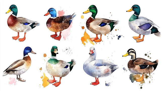 Colorful Watercolor Ducks Illustration