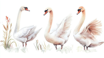 Obraz premium Elegant Watercolor Swans Illustration