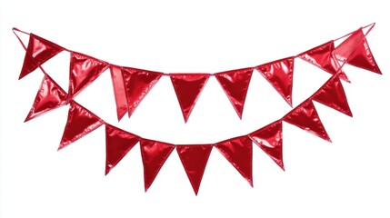 Colorful Red Bunting Decoration with Triangular Flags for Festive Celebrations and Events