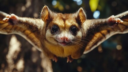 Obraz premium Flying lemur gliding through lush forest.