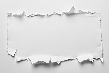 Obraz premium This image showcases a sheet of white paper with torn edges, creating an artistic and modern look for potential advertisements or announcements. The contrast between the black background and the torn
