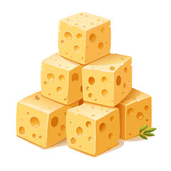 Cheddar Cheese Dices Stacked in Pyramid High-Quality Vector Illustration