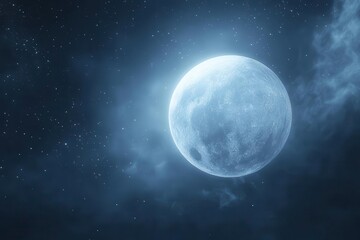 Captivating Full Moon Illuminating Clouds and Stars in Dramatic Night Sky