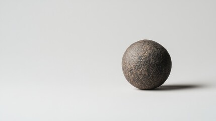 Textured Black Sphere with Intricate Surface Patterns on a Minimalist White Background