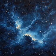Obraz premium Cosmic Night Sky with Deep Blue Nebula and Glimmering Stars in a Celestial Landscape of Textured Clouds and Cosmic Dust