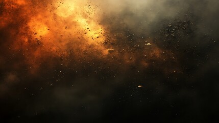 Fiery explosion, dark sky, debris