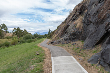 walking path through nature reserve jordan river trail near Pontville Tasmania, Australia