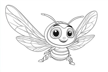 Fototapeta premium Happy bee cartoon coloring book drawing with wings open and smiling face