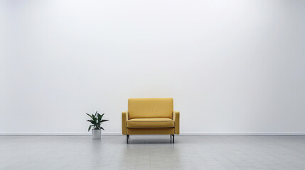 Empty Room With Yellow Sofa And Plant
