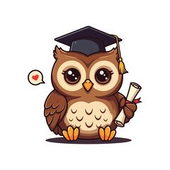 Cute Owl Waving Hand Cartoon Vector Icon Illustration. Animal Nature Icon Concept Isolated Premium