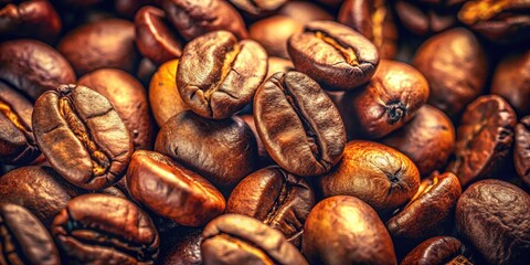 Obraz premium Close-up of dark roasted coffee beans, a vintage feel. Deep brown hues capture the essence of rich coffee.