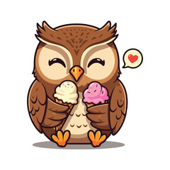 Cute Owl Waving Hand Cartoon Vector Icon Illustration. Animal Nature Icon Concept Isolated Premium