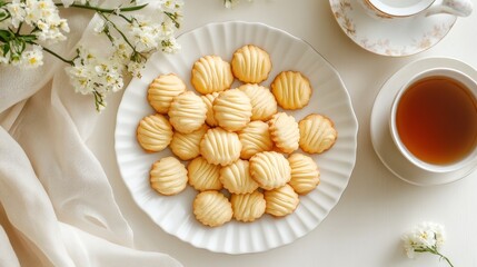 Tea time cookies, floral setting, overhead shot, food blog