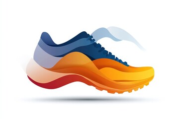 Obraz premium This image highlights a stylish running shoe designed with fluid motion elements, showcasing modern athleticism through an aesthetic blend of colors and contours.