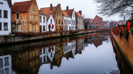 Fototapeta premium Charming Bruges Canal Reflection in Winter