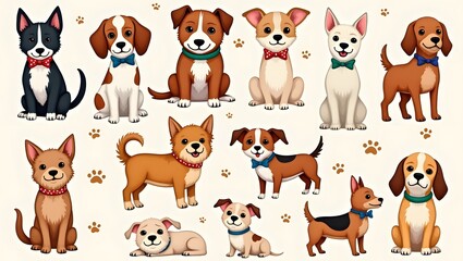 Fototapeta premium Minimalist style illustration theme background, various cute dogs