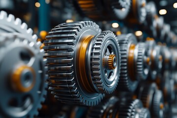 Fototapeta premium Closeup View Of Interlocking Gears In System