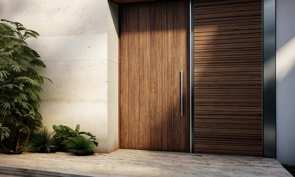 Modern entrance door to the green screen