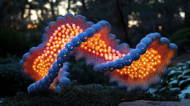 Illuminated bioluminescent sculpture in garden. - Powered by Adobe
