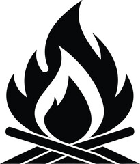 Campfire icon silhouette illustration White background Burning bonfire with a large flame for camping Illustration of a fire icon Campfire silhouette vector  