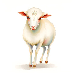 Obraz premium Gentle Watercolor Sheep with Decorative Marking in Soft Natural Tones