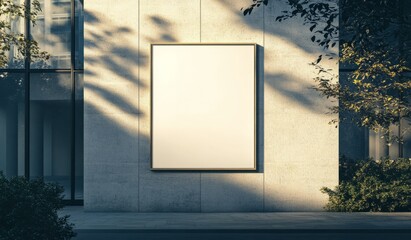 Mock up of a blank billboard against a modern building showing the play of light and shadows in an urban setting