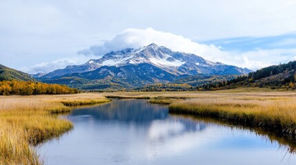 Fototapeta premium Autumn mountain lake reflection, fall foliage