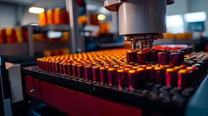 Automated machinery assembling colorful plastic containers in a modern manufacturing facility