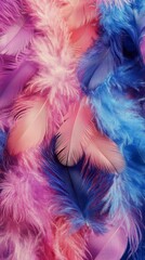 Colorful feathers create a vibrant abstract design showcasing warm tones and soft textures