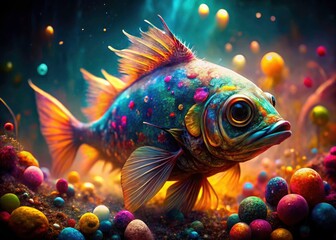 Fototapeta premium Dried Trichogaster fish, close-up: a surreal, ethereal fantasy art piece.