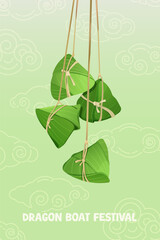 A poster of Zongzi on a soft green background. Vector Illustration
