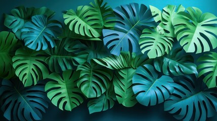 Tropical Monstera Leaves Background Teal Green