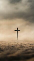 Cross in Misty Desert Landscape (1)