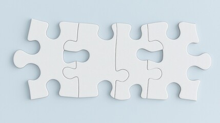 Obraz premium Three white puzzle pieces connect on light blue. Teamwork concept