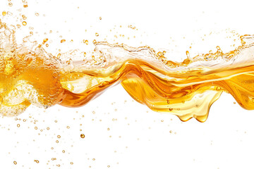 Flowing honey splash creating elegant wavy shapes isolated on transparent background