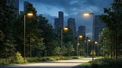 Night Cityscape: Illuminated Park Path