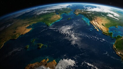 Fototapeta premium Aerial view of Earth from space showcasing continents and blue oceans