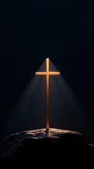 Fototapeta premium Illuminated Cross on Dark Rock