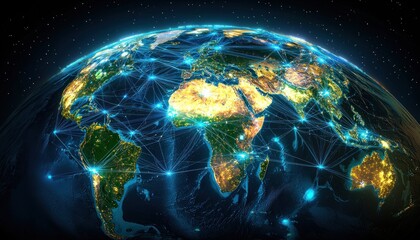Fototapeta premium Earth at night with network connections in space