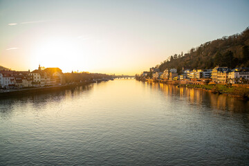 Naklejka premium Heidelberg: Romantic city on the Neckar River, famous for its castle, historic old town, Germany’s oldest university, and picturesque scenery between the Neckar Valley and the Odenwald Forest