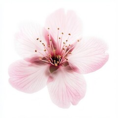 Fototapeta premium Pink Cherry Blossom Flower Isolated on Pure White Background for Minimalist Design Projects