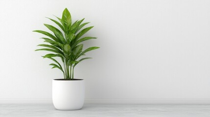 Obraz premium White Potted Plant on White Wall. Interior Design. Possible Stock Photo