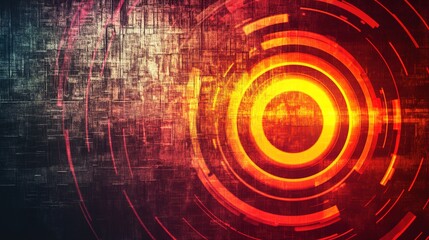 Vibrant red tech target on grungy background
