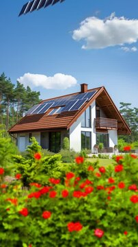 Modern house with solar panels - vertical 3d animation