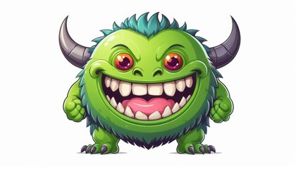 Fototapeta premium tiny monster mascot logo with oversized head and big smile illustration on a white background 