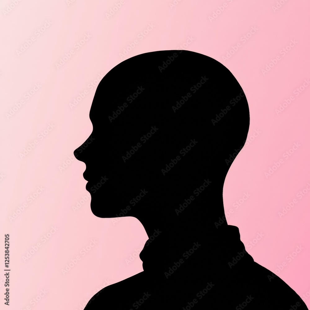 Leinwandbilder silhouette of a person with bald patches against a soft pink background during a calm evening. gener
