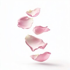 Rose Petals Floating Gracefully Isolated on Pure White Background with Soft Shadows